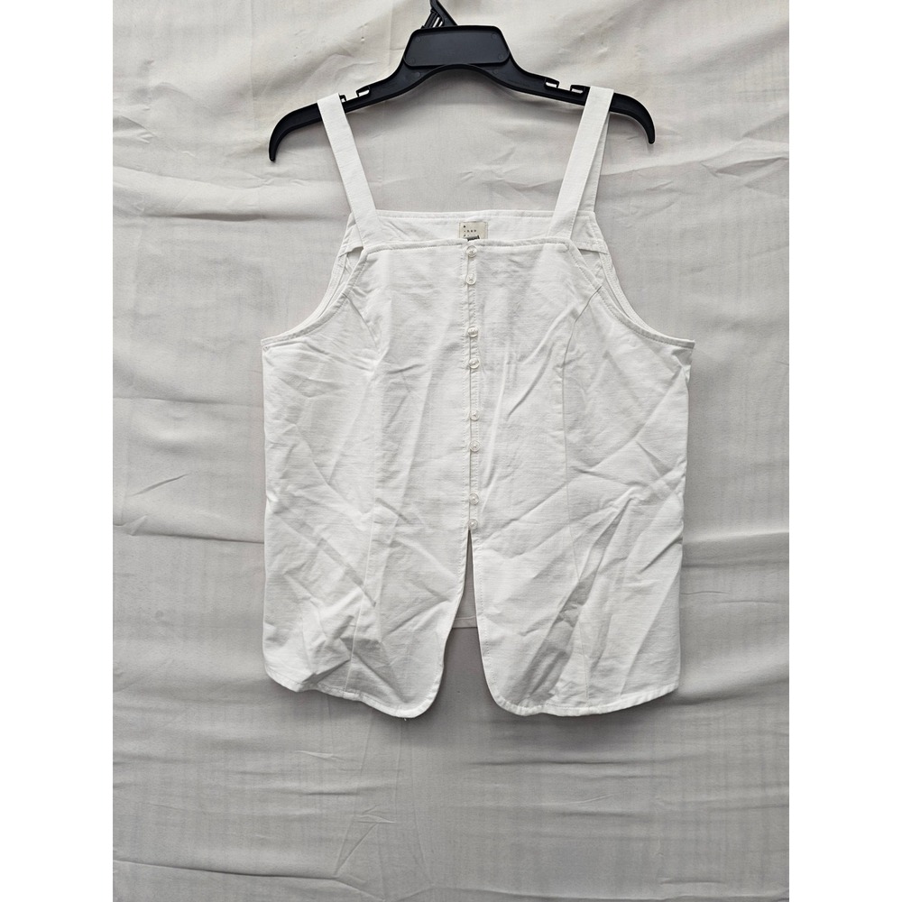 A New Day Womens Button Front Tank Top White Cotton Blend Casual Size Large